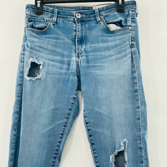 AG Adriano Goldschmied Stevie Distressed Slim Ankle Jean Light Wash Blown Out 30 - Picture 3 of 10